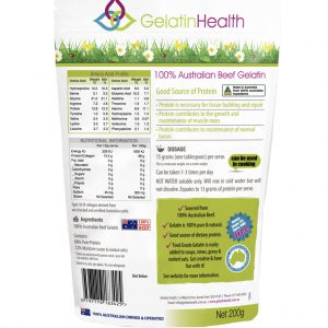 Gelatin Health Australian beef gelatin rear view of a 200 gram package