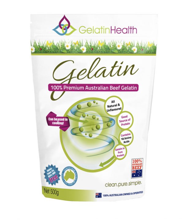 Gelatin Health food grade gelatin front view of a 500 gram package