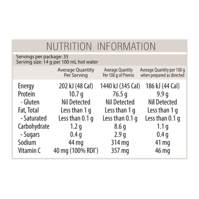 Gelatin Health Gelatin Plus nutritional information panel