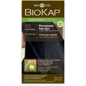 BioKap - Nutricolor Delicato Permanent Hair Dye 1.0 Natural Black in a 140 ml Bottle