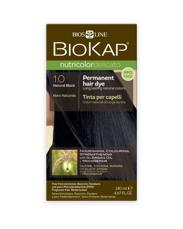 BioKap - Nutricolor Delicato Permanent Hair Dye 1.0 Natural Black in a 140 ml Bottle