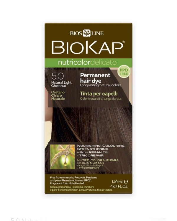 BioKap - Nutricolor Delicato Permanent Hair Dye 5.0 Natural Light Chestnut in a 140 ml Bottle