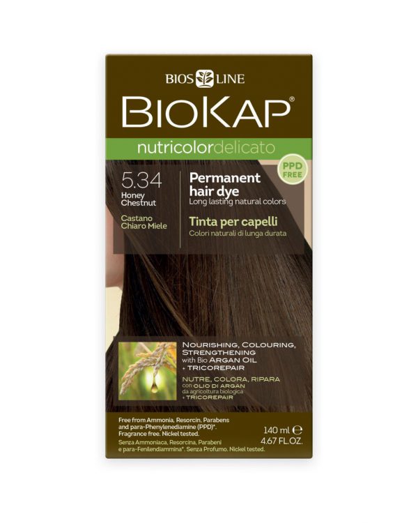 BioKap - Nutricolor Delicato Permanent Hair Dye 5.34 Honey Chestnut in a 140 ml Bottle