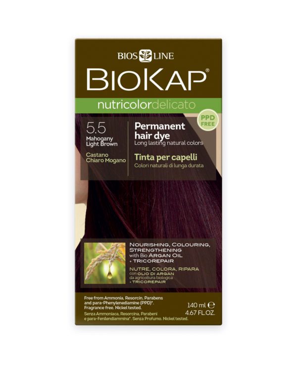 BioKap - Nutricolor Delicato Permanent Hair Dye 5.5 Mahogany Light Brown in a 140 ml Bottle