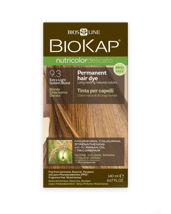 BioKap - Nutricolor Delicato Permanent Hair Dye 9.3 Extra Light Golden Blond in a 140 ml Bottle