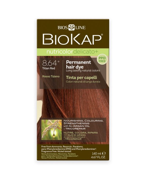 BioKap Nutricolor Delicato PLUS Permanent Hair Dye 8.64 Titian Red in a 140 ml Bottle