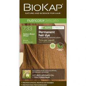BioKap Nutricolor Delicato RAPID Permanent Hair Dye 7.33 Golden Blond Wheat in a 135 ml package.