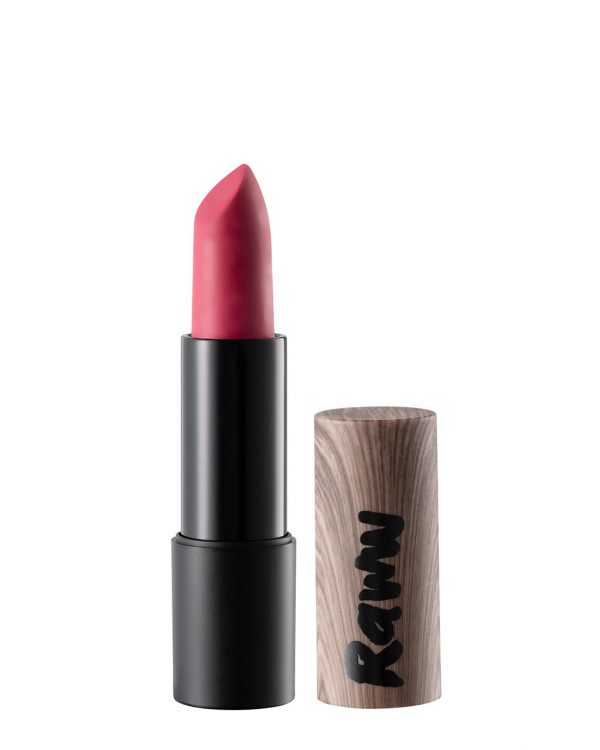 Raww - Coconut Kiss Lipstick in the shade of Berry Blaze displayed with cap off