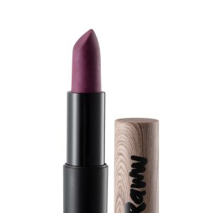 Raww - Coconut Kiss Lipstick in the shade of Bruised Blackberry displayed with cap off
