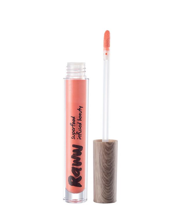 Raww - Coconut Splash Lip Gloss opened container in the shade of Pool Side