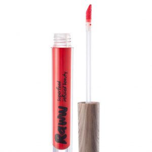 Raww - Coconut Splash Lip Gloss opened container in the shade of Red Hot