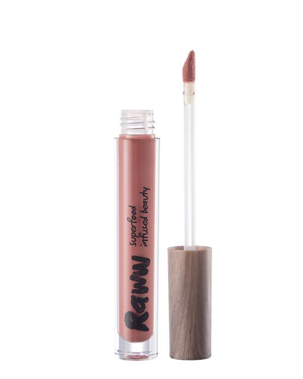 Raww - Coconut Splash Lip Gloss opened container in the shade of Tan Lines