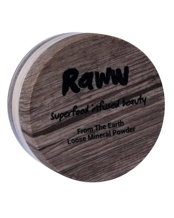 Raww - From The Earth Loose Mineral Powder top view of closed jar in the shade of vanilla
