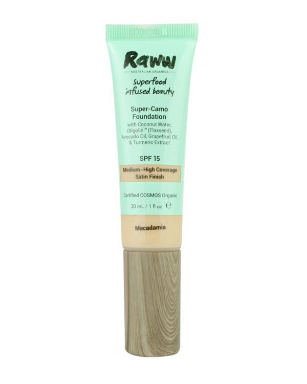 Raww - Superfood Super-Camo Foundation 30 ml tube in the colour shade of Macadamia