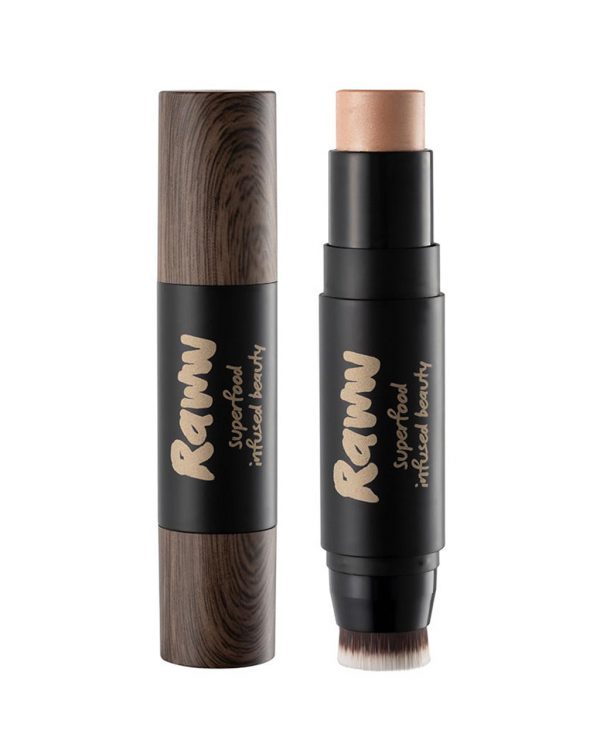 Raww - Acai Berry Glow – Illuminator & Buffing Brush in both closed and open container