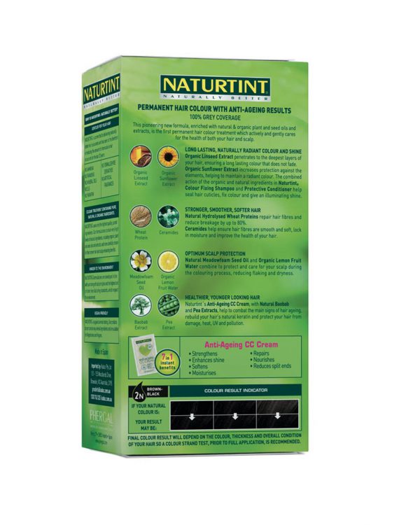 Naturtint - Natural Permanent Hair Colour 2N Brown Black rear package view
