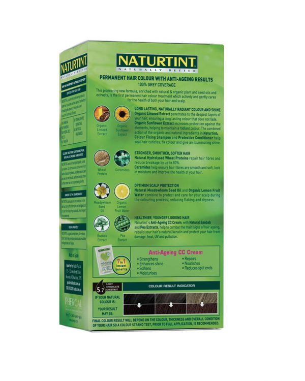 Naturtint - Natural Permanent Hair Colour 5.7 Light Chocolate Chestnut rear package view