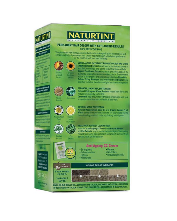 Naturtint - Natural Permanent Hair Colour 8A Ash Blonde rear package view