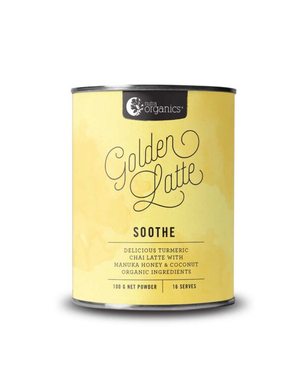 Nutra Organics Golden Latte in a 100 gram container