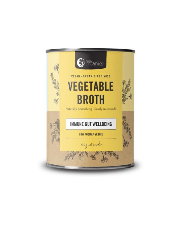 Nutra Organics Low Fodmap Vegetable Broth in a new 125 gram canister