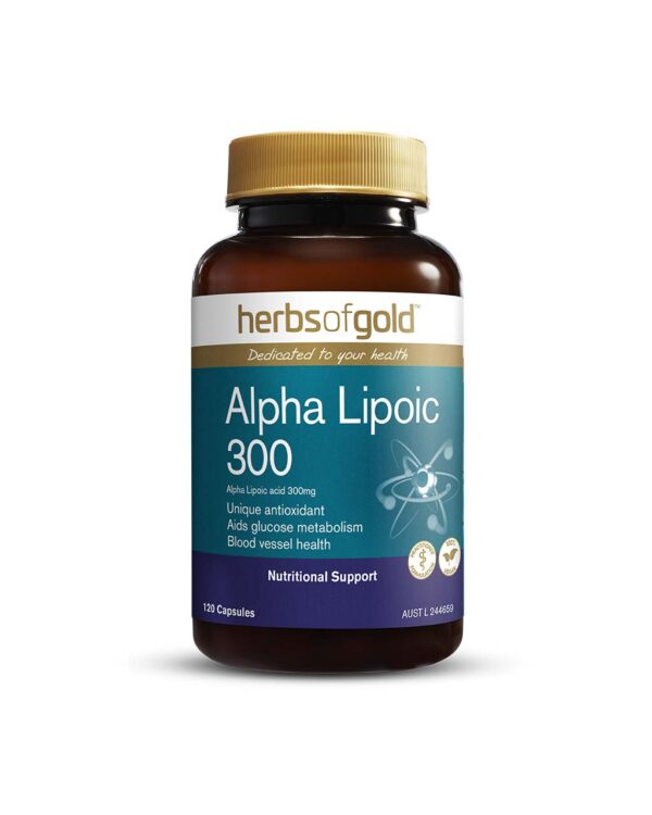 Herbs of Gold - Alpha Lipoic Acid 300 mg formula showing the front view of a 120 Capsule bottle