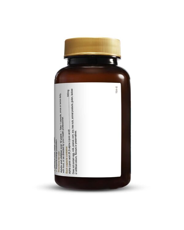 Herbs of Gold - Alpha Lipoic Acid 300 mg formula showing the back view of a 120 Capsule bottle
