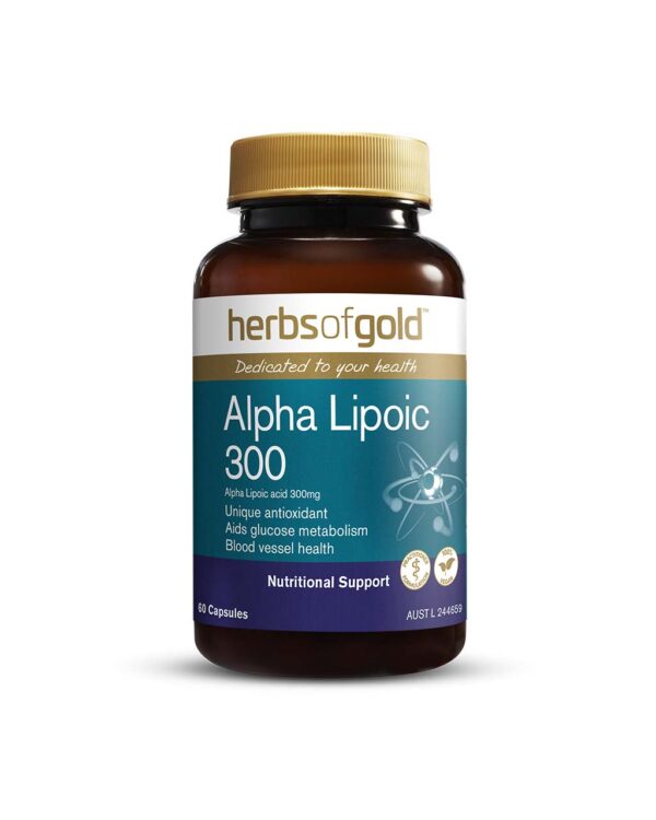 Herbs of Gold - Alpha Lipoic Acid 300 mg formula showing the front view of a 60 Capsule bottle