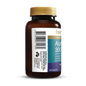 Herbs of Gold - Alpha Lipoic Acid 300 mg formula showing the left view of a 60 Capsule bottle