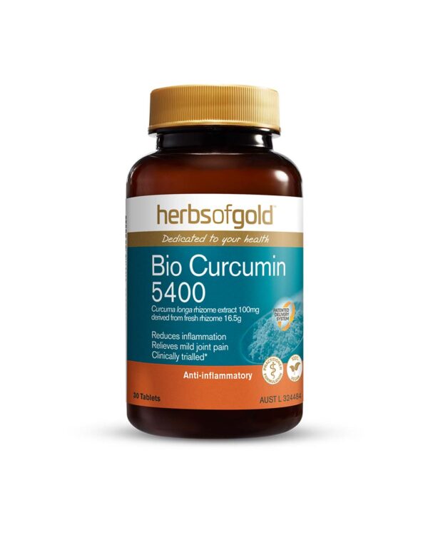 Herbs of Gold - Bio Curcumin 5400 front view of a 30 Tablet Bottle