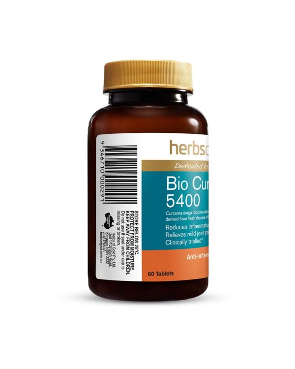 Herbs of Gold - Bio Curcumin 5400 left view of a 60 Tablet Bottle