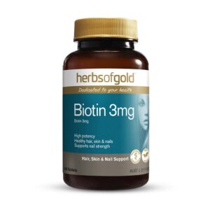 Herbs of Gold - Biotin front view of a 60 tablet bottle containing 3mg per tablet