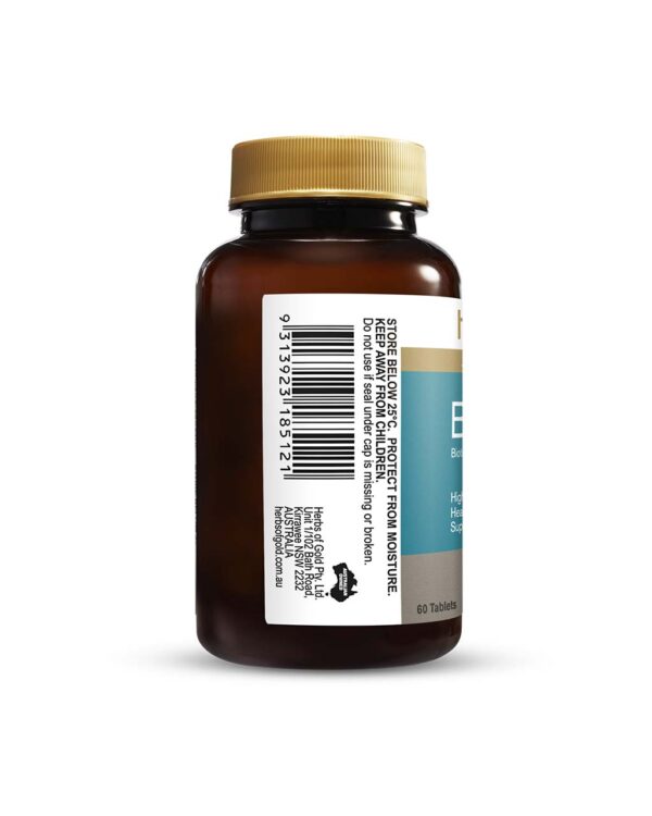 Herbs of Gold - Biotin left view of a 60 tablet bottle containing 3mg per tablet