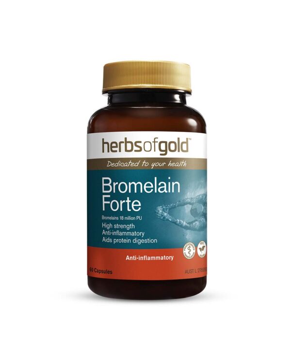 Herbs of Gold - Bromelain Forte front view of a 60 capsule bottle
