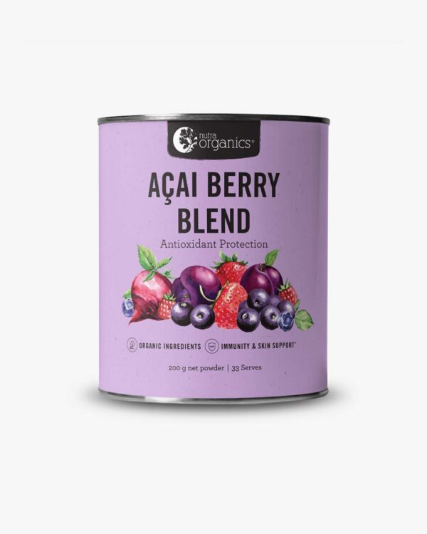 Nutra Organics Acai Berry Blend in a 200 gram container