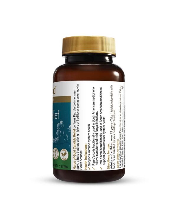 Herbs of Gold – Candida Relief right view of a 60 tablet bottle