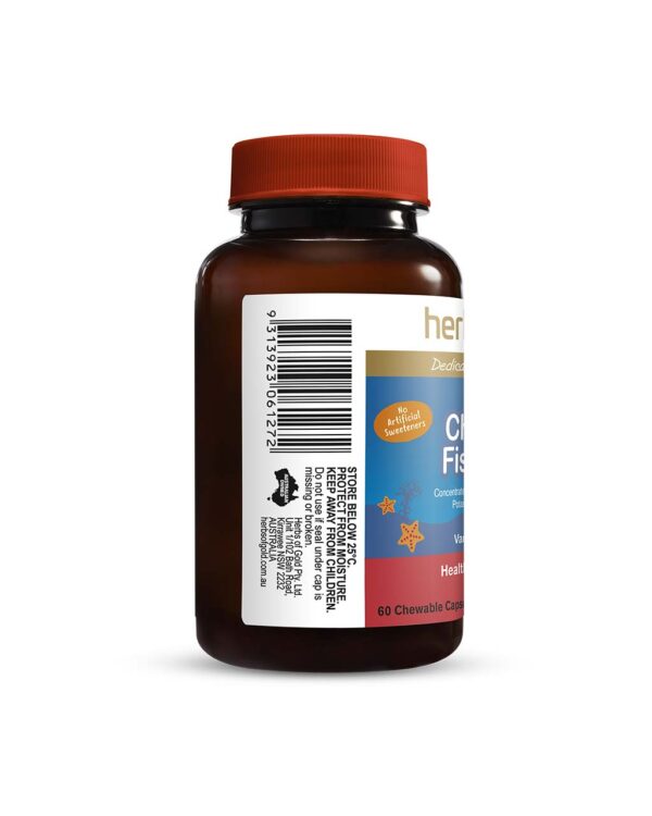 Herbs of Gold – Children's Fish-i Care left view of a 60 chewable capsule bottle