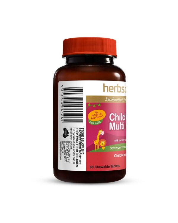 Herbs of Gold – Children's Multi Care left view of a 60 chewable tablet bottle