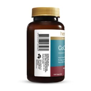 Herbs of Gold – CoQ10 150mg left view of a 120 capsule bottle