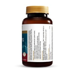 Herbs of Gold – CoQ10 150mg right view of a 60 capsule bottle