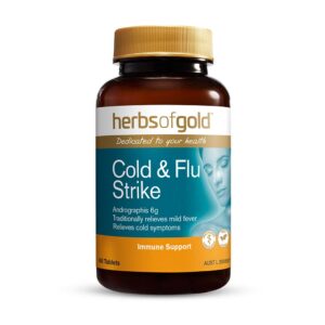 Herbs of Gold – Cold & Flu Strike front view of a 60 tablet bottle