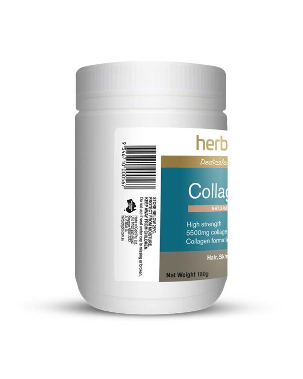 Herbs of Gold – Collagen Forte left view of a 180 gram bottle