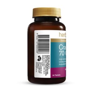 Herbs of Gold – Cranberry 70 000 left view of a 50 tablet bottle