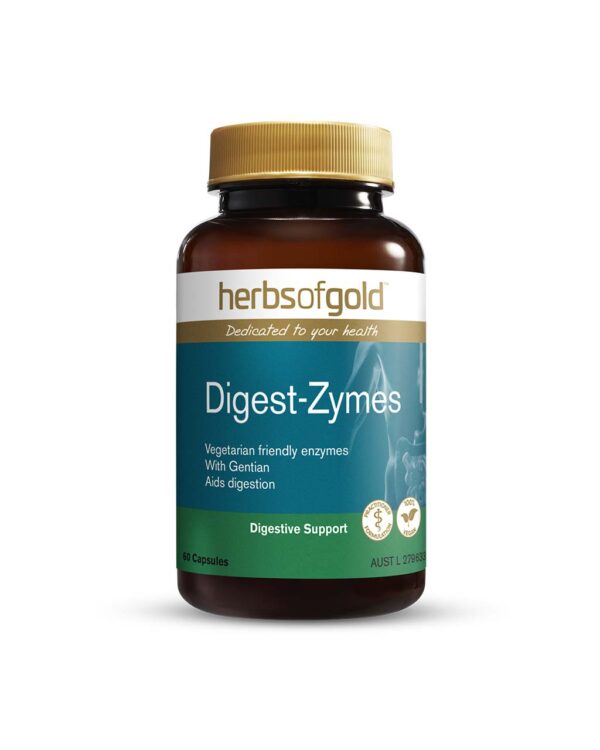 Herbs of Gold – Digest-Zymes front view of a 60 capsule bottle