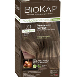 BioKap Nutricolor Delicato RAPID Permanent Hair Dye 7.1 Swedish Blond in a 135 ml package.