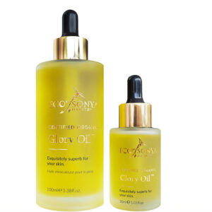 Eco Tan Glory Oil product photo showing both 100ml and 30ml sizes