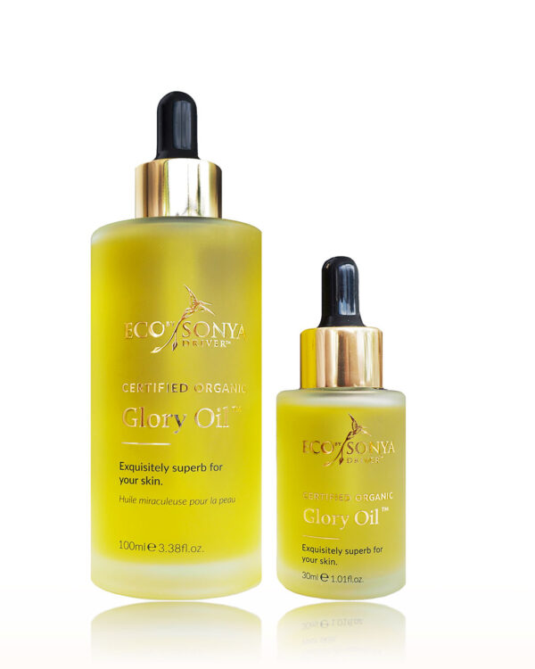 Eco Tan Glory Oil product photo showing both 100ml and 30ml sizes